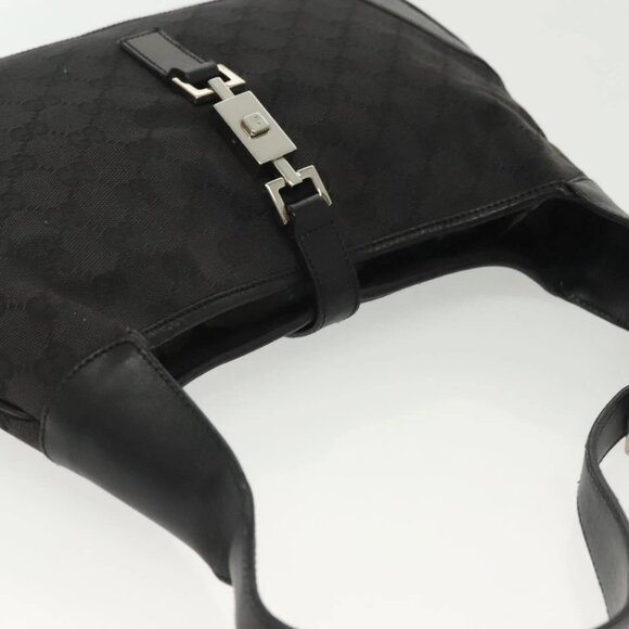 GUCCI GG Canvas Jackie Shoulder Bag Black Silver - Picture 10 of 15